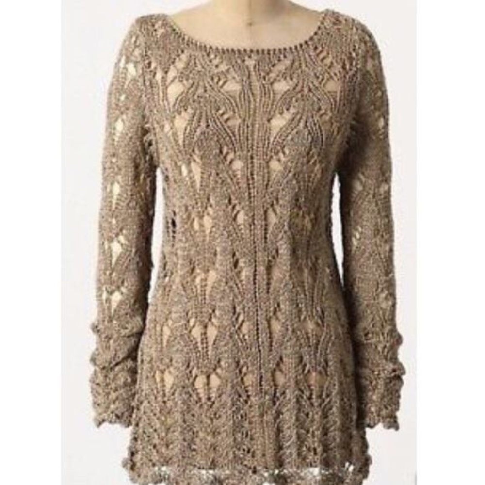 Anthropologie Moth Crochet Taupe Piacenza Sweater